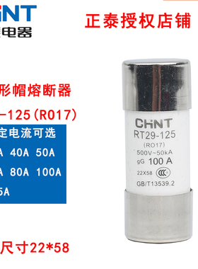 正泰R017熔断器RO17 100A 圆筒保险管保险丝RT29-125 熔芯 22*58