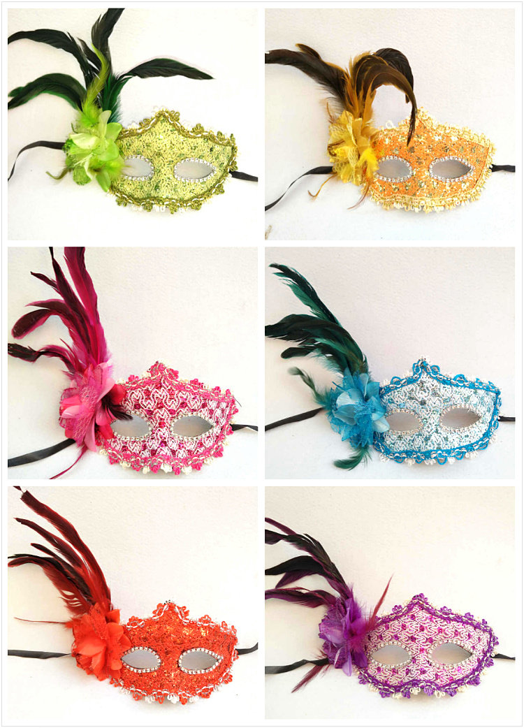 圣诞节儿童白雪公主羽毛面具男女半脸面具万圣节化妆舞会面具包邮