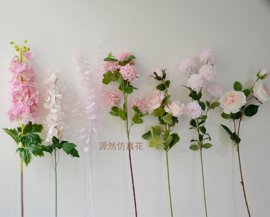 清仓一件不留 家居装饰假花浅粉红色仿真花高枝玫瑰单枝飞燕草