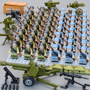 中国军事人仔八路军德军苏军士兵人偶武器拼装适用于乐高积木玩具