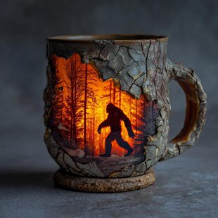 Bigfoot Forest Fire Mug大脚怪神秘森林女巫火焰马克杯家居摆件