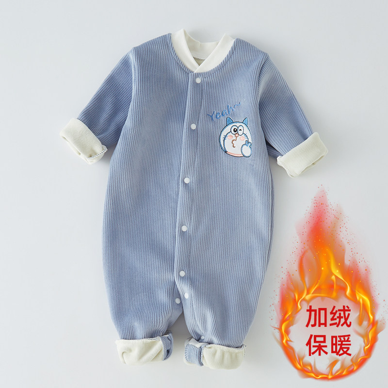 婴儿连体衣加厚冬季新生儿衣服秋冬套装宝宝加绒哈衣爬服冬装睡衣