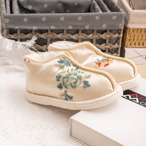 复古风n短靴平底千层底保暖加厚