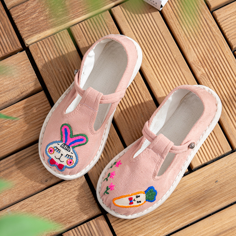 千层底手工布鞋春秋季时尚休闲单鞋女透气养脚绣花鞋卡通图案定制