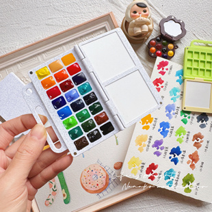 迷你水彩颜料盒定制随身便携写生调色分装盒子手帐活页水彩盒