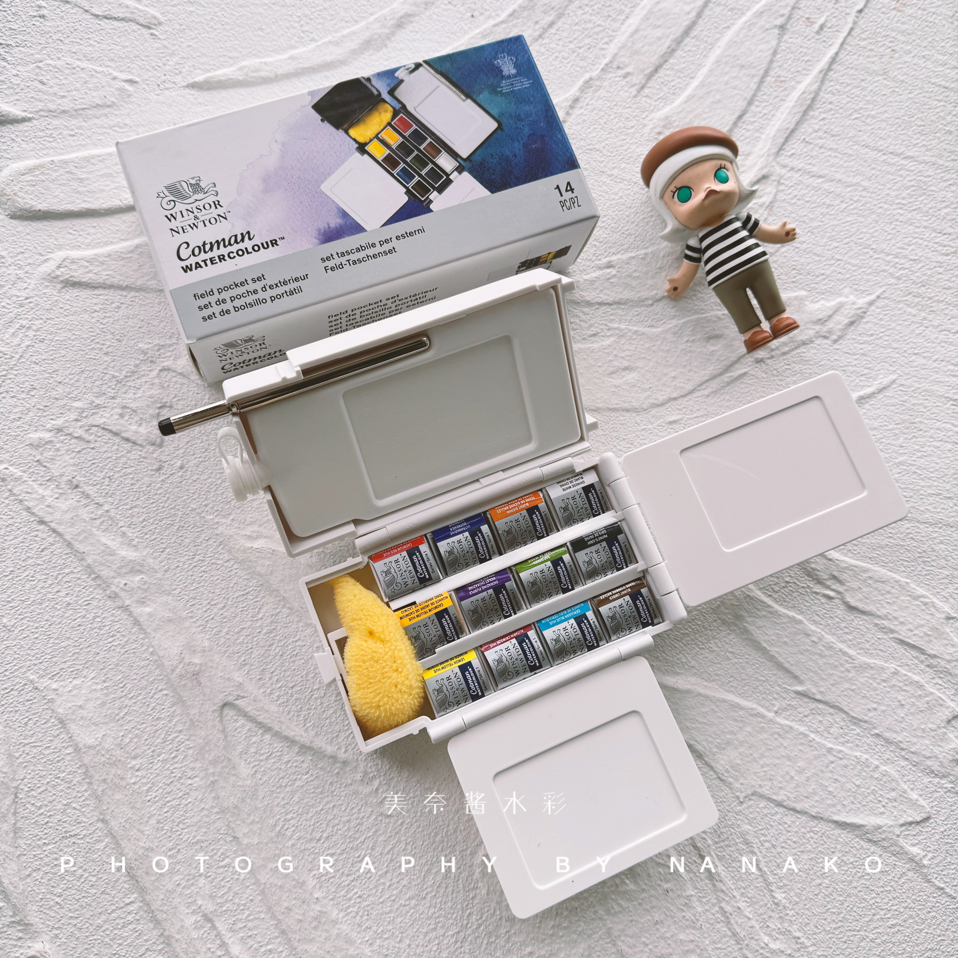 便携写生温莎牛顿歌文水彩旅行套装12色半块固体套装旅行盒盒子