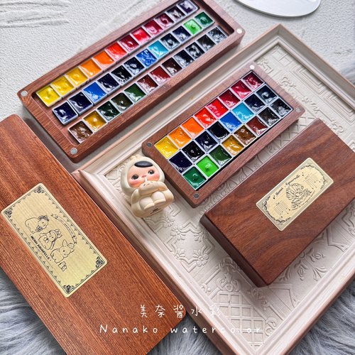 胡桃木盒美甲水彩分装收纳盒