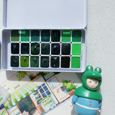 ds绿色分装水彩颜料风景森林铁盒