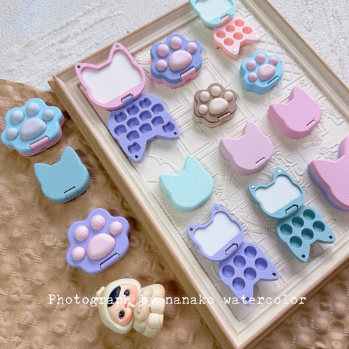 猫头猫爪猫咪头可爱卡通水彩颜料分装盒3d打印盒