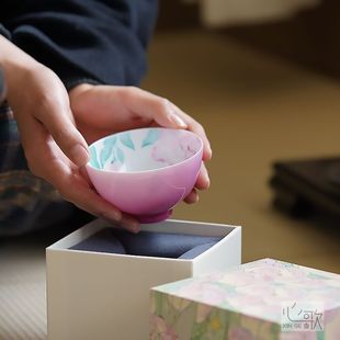 心歌景德镇陶瓷茶杯胭脂水釉渐变大号鸡心杯内绘芍药画主人杯