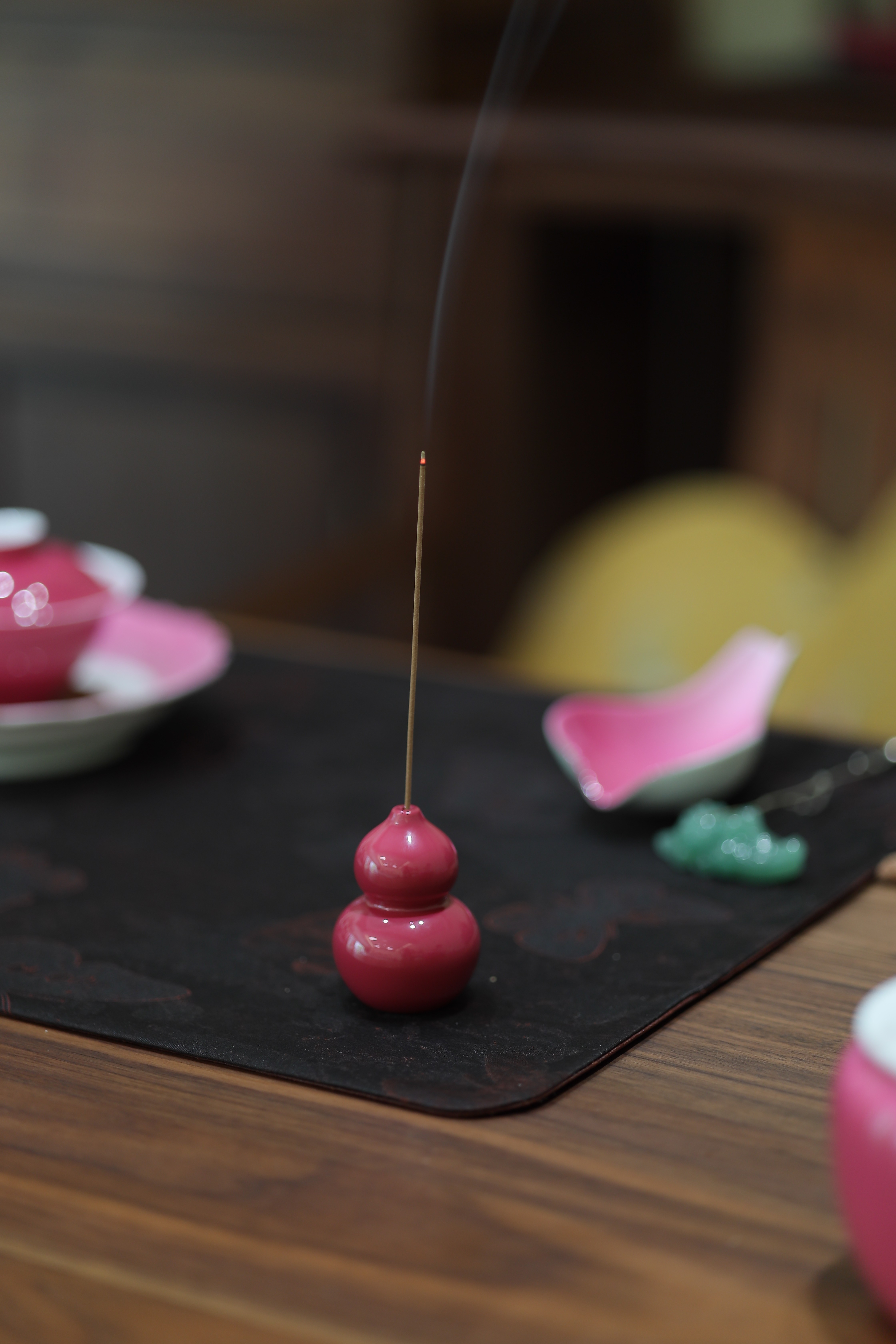 心歌古风茶堂胭脂红葫芦香插 可爱葫芦摆件镇纸把玩香插香器茶宠