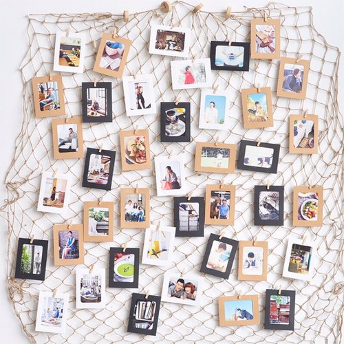 照片网格墙面装饰渔网挂作品网子幼儿园装饰照片墙简约现代背景墙