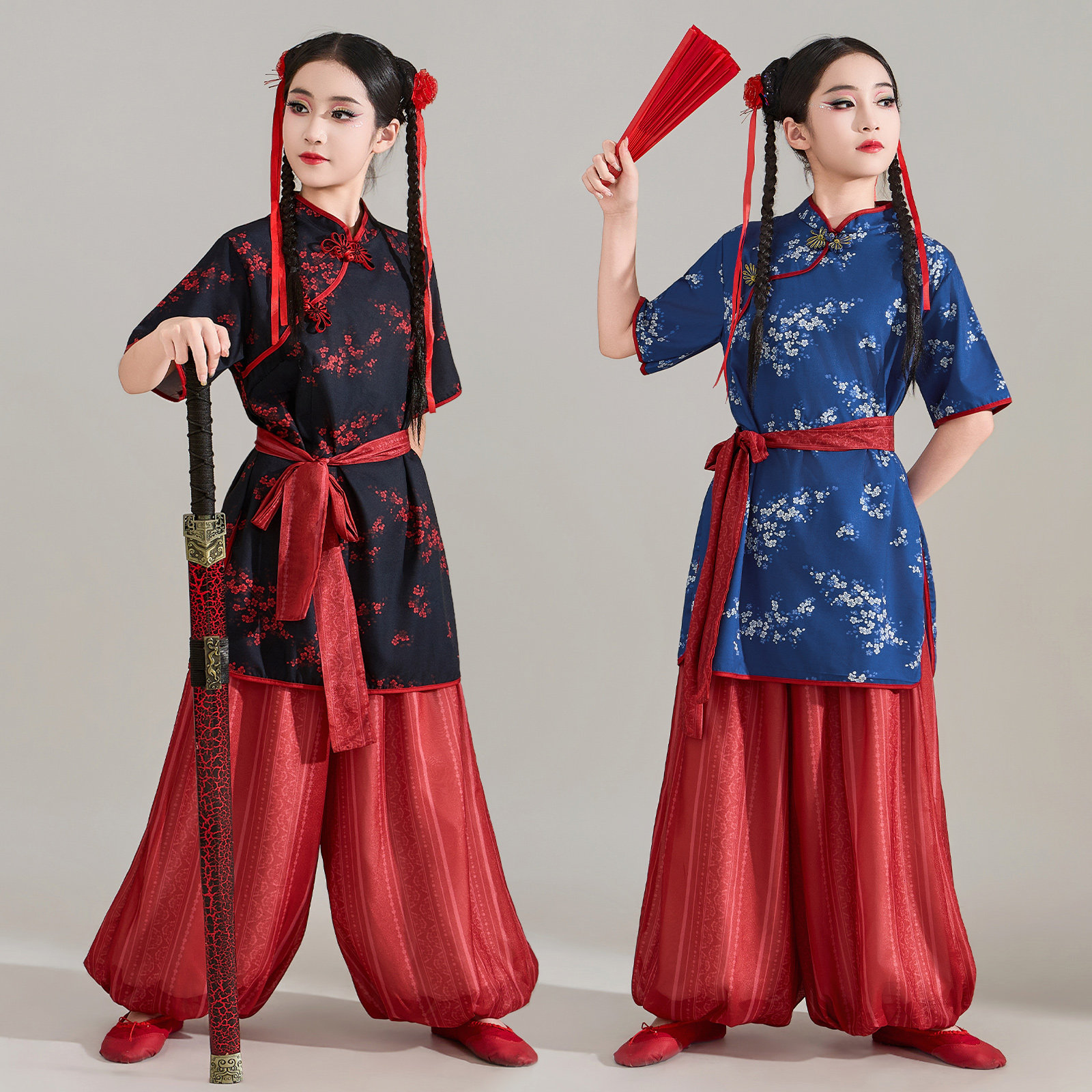 儿童国潮古风中华娘小厨娘小师妹立领旗袍女武侠风交领盘扣演出服