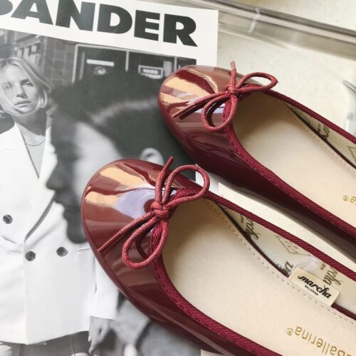 marcha小香风酒红镜面柔软芭蕾舞