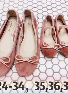 春夏新款粉色丝绒marcha芭蕾舞鞋平底单鞋女蝴蝶结圆头浅口单百搭