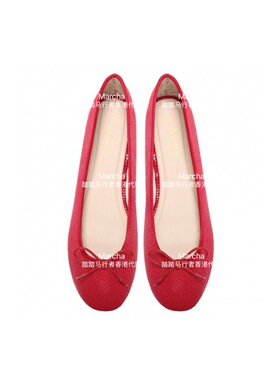 marcha香港专柜春夏芭蕾舞平底鞋蝴蝶结舒适女单鞋圆头浅口鞋红鞋