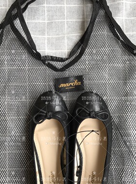 2020春夏新款芭蕾舞平底单鞋marcha鞋一脚蹬蝴蝶结舒适女黑色单鞋