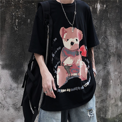 C213-P30 2020夏天INS动感卡通小熊印花逼真宽松男女短袖T恤潮