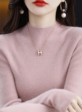 鄂尔多斯市100纯羊毛衫女秋冬新款半高领修身毛衣短款羊绒打底衫