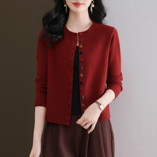 鄂尔多斯市羊毛针织开衫女2025春季新款毛衣外套短款宽松外搭上衣