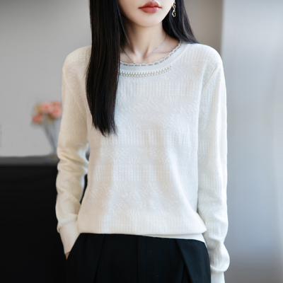 鄂尔多斯市秋季薄款长袖针织衫女2025新款羊毛衫短款宽松钉珠毛衣