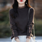 针织打底衫 鄂尔多斯市羊毛衫 木耳领蕾丝边薄款 长袖 女2025春季 新款