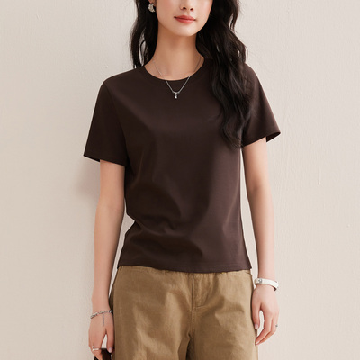 专柜正品夏季丝光棉短袖T恤女2026新款纯色上衣百搭修身显瘦体恤