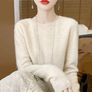 鄂尔多斯市圆领羊毛衫女2025秋冬新款羊绒打底衫短款宽松套头毛衣
