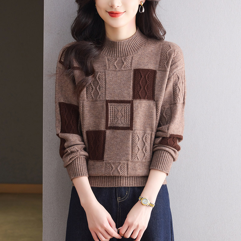 鄂尔多斯市纯羊毛衫女2025秋冬新款半高领打底衫短款宽松套头毛衣