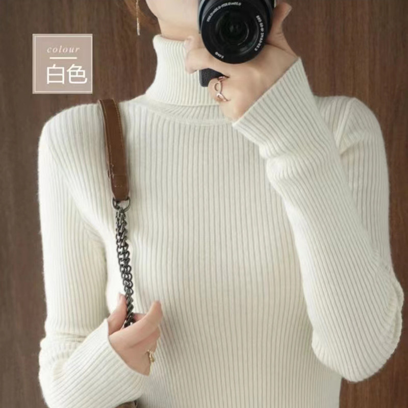 鄂尔多斯市加厚羊毛衫女2024年冬季新款两翻领套头毛衣修身打底衫