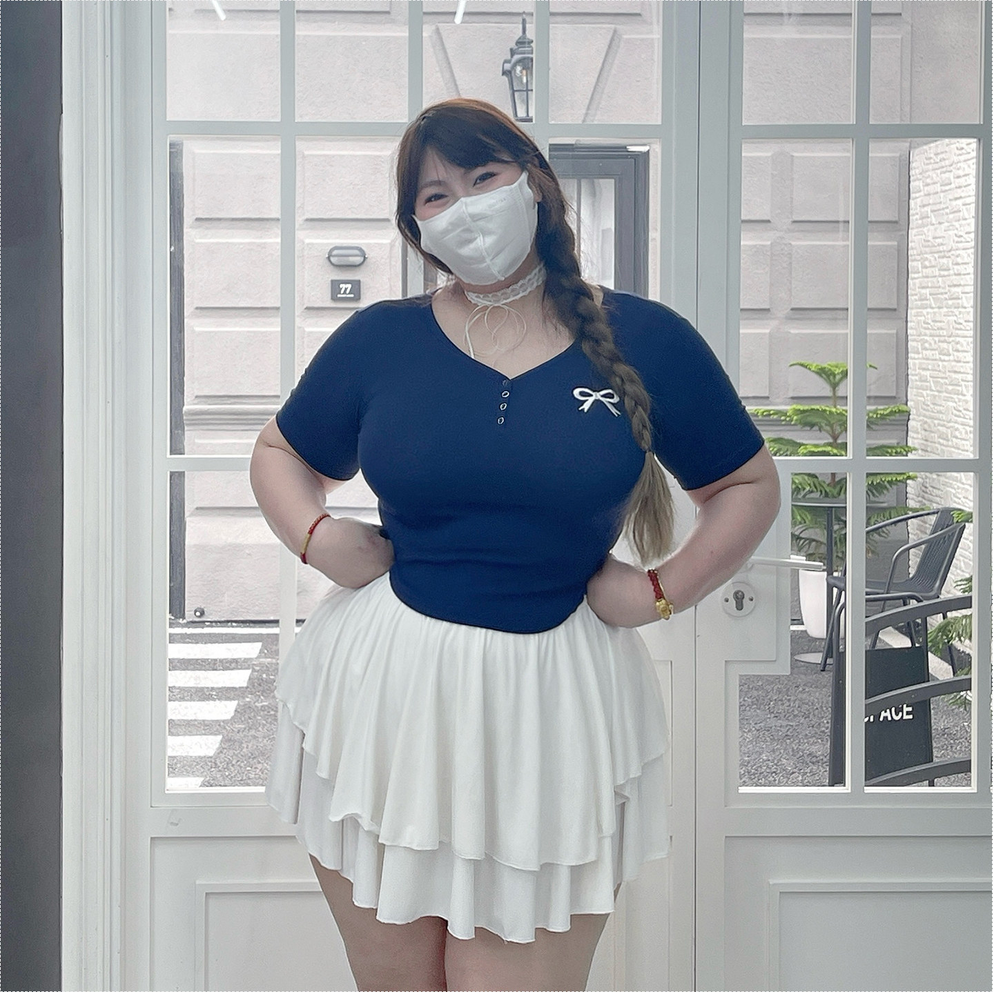大码女装V领高弹显瘦T恤