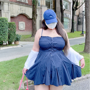 陈橙橙星冰乐大码 连衣裙吊带裙装 女装 性感巨遮肚夏装 新款 180