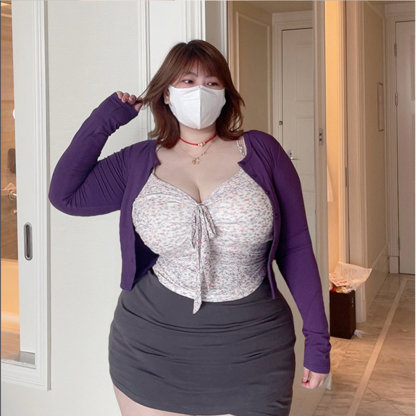 大码女装胖MM性感碎花吊带套装
