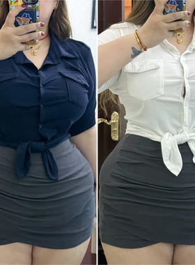 180的陈橙橙[秘书长]大码女装美式辣妹夏季美式性感上衣外套衬衫