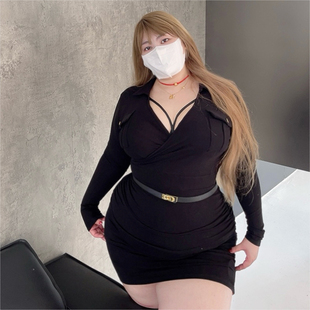180的陈橙橙 御姐时刻大码女装性感微胖长袖冬季新款连衣裙包臀裙