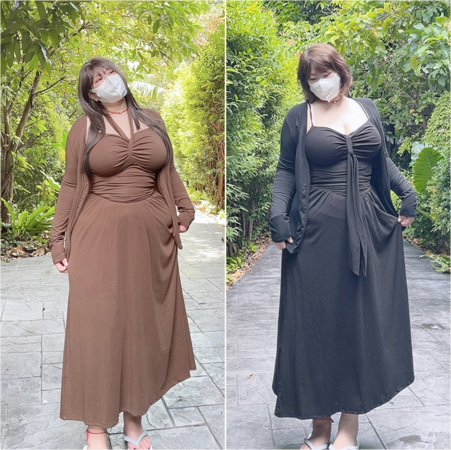 180的陈橙橙 妲己大码女装抹胸纯欲显雷高弹遮肉吊带连衣裙搭外套