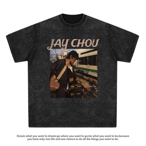 JayChou周杰伦粉丝周边数码印花重磅短袖纯棉美式小领口男女T恤夏