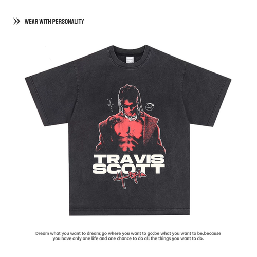 短袖t恤衫Travis Scott说唱小众嘻哈透气重磅纯棉圆领半袖上衣