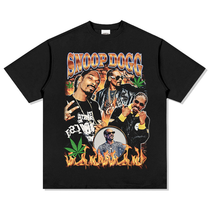 嘻哈美式史努比狗狗Snoop Dogg印花透气纯棉重磅长短袖T恤圆领