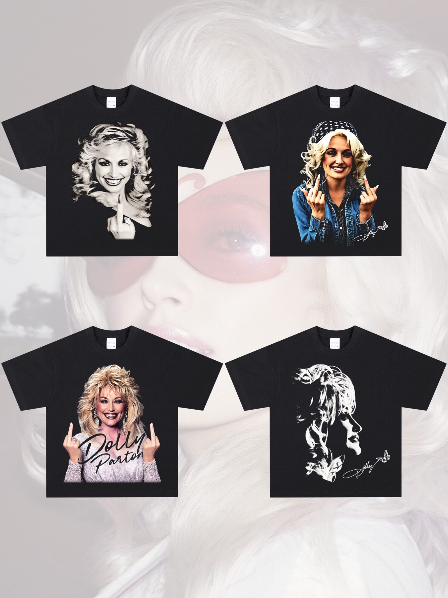 เสื้อยืดราชินีเพลงคันทรีระดับตำนาน โดลลี พาร์ตัน ภาพถ่ายแนวเรโทร สไตล์อเมริกัน เสื้อคอตตอนแท้ แขนสั้น