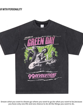Green Day绿日乐队爱心剪刀摇滚朋克专辑美式街头宽松短袖男女T恤