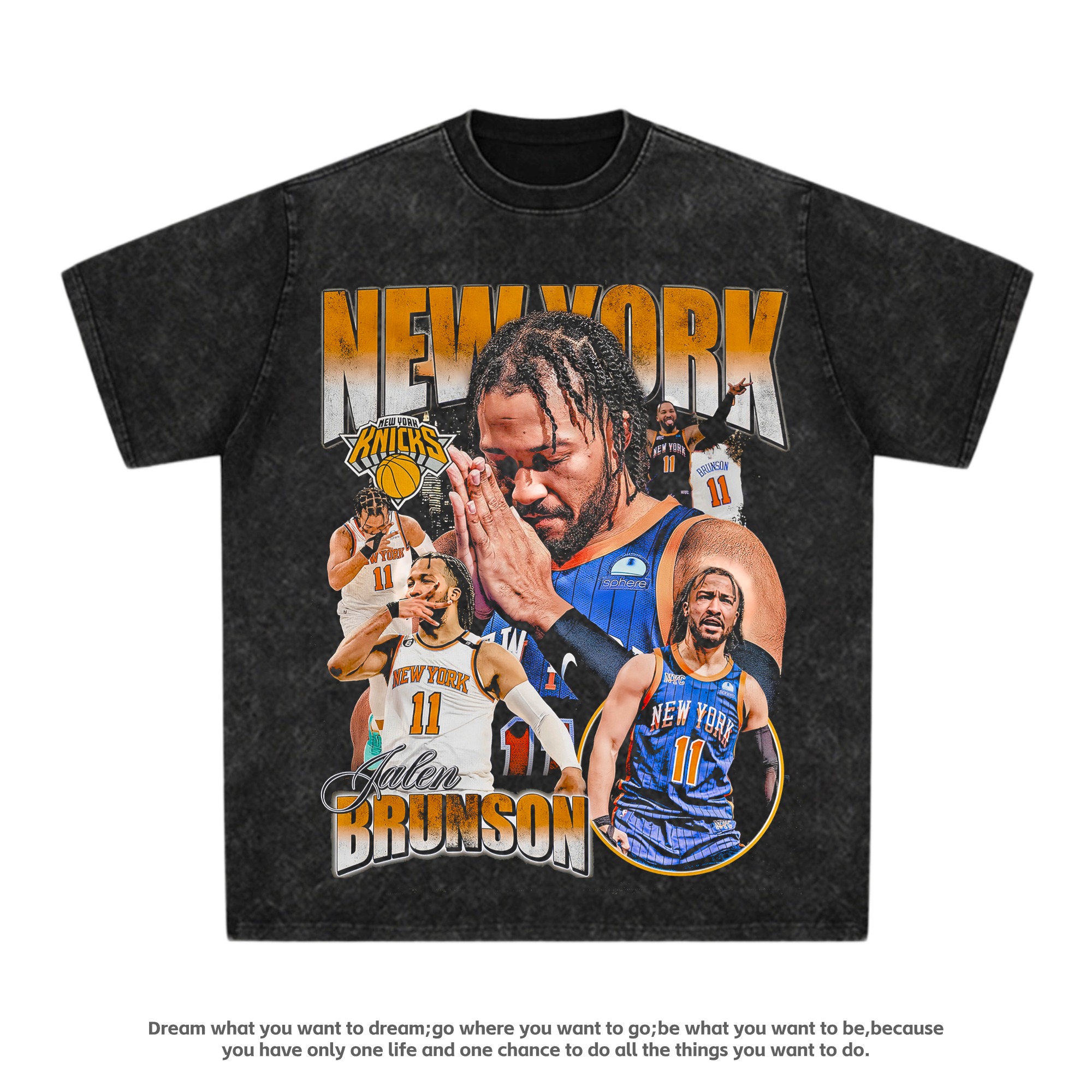 Brunson布伦森印花美式复古小领口纯棉篮球vintage高街短袖T恤男