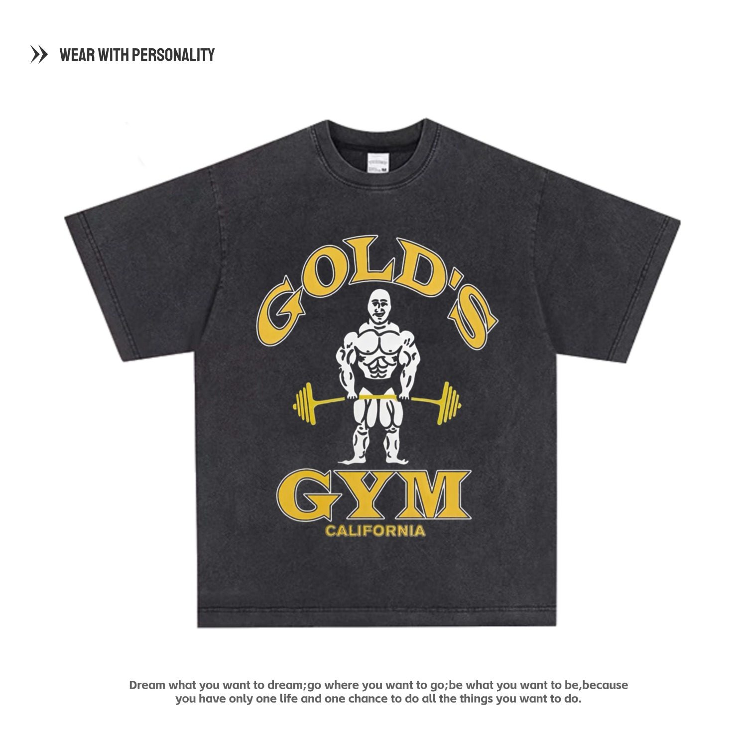夏季美式Gold's Gym金吉姆运动短袖男健身复古健美UFC小领口T恤衫