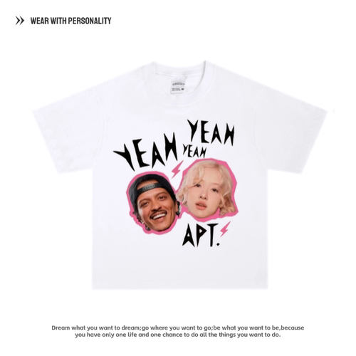 Rose朴彩英Bruno Mars火星哥 应援APT双面喷墨纯棉纯白长短袖T恤