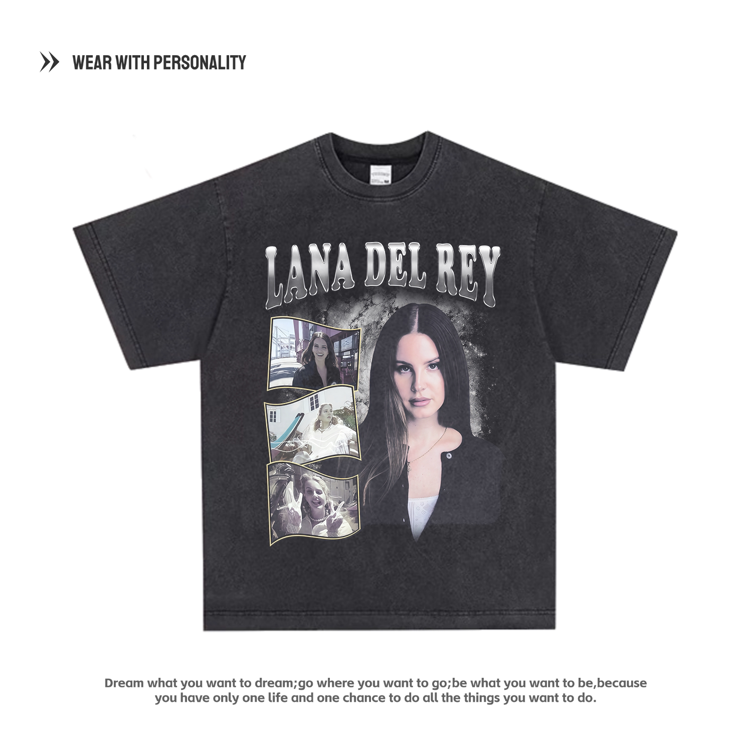 歌手Lana Del Rey水洗T恤原宿男士复古做旧短袖大码纯棉潮t
