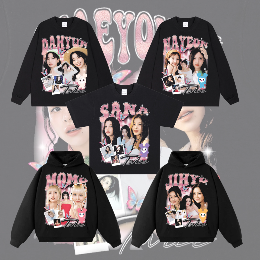 twice数码直喷应援T恤纯棉透气女团演唱会连帽卫衣复古宽松长短袖