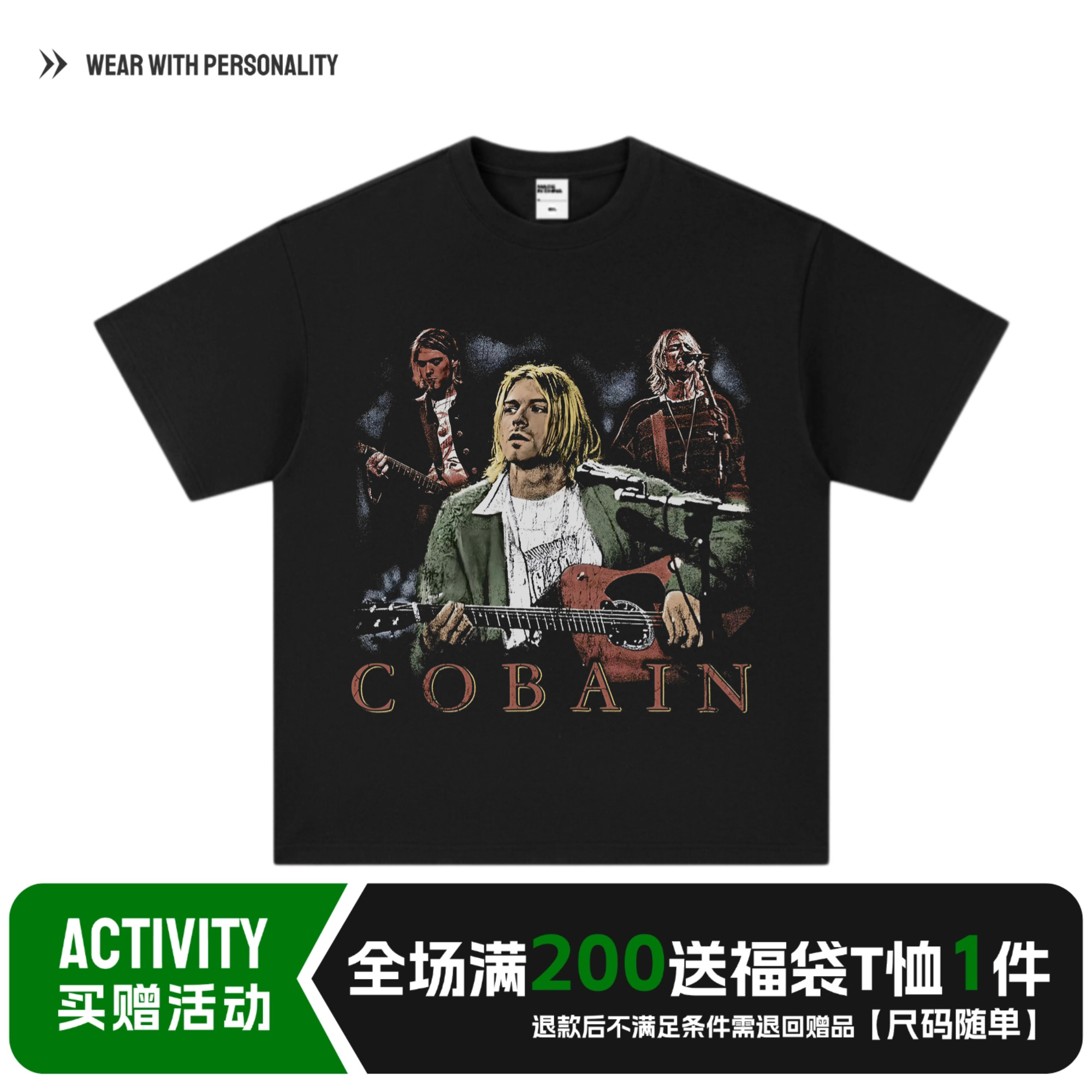 kurt cobain科特柯本摇滚oversize美式复古t恤做旧Vintage长短袖