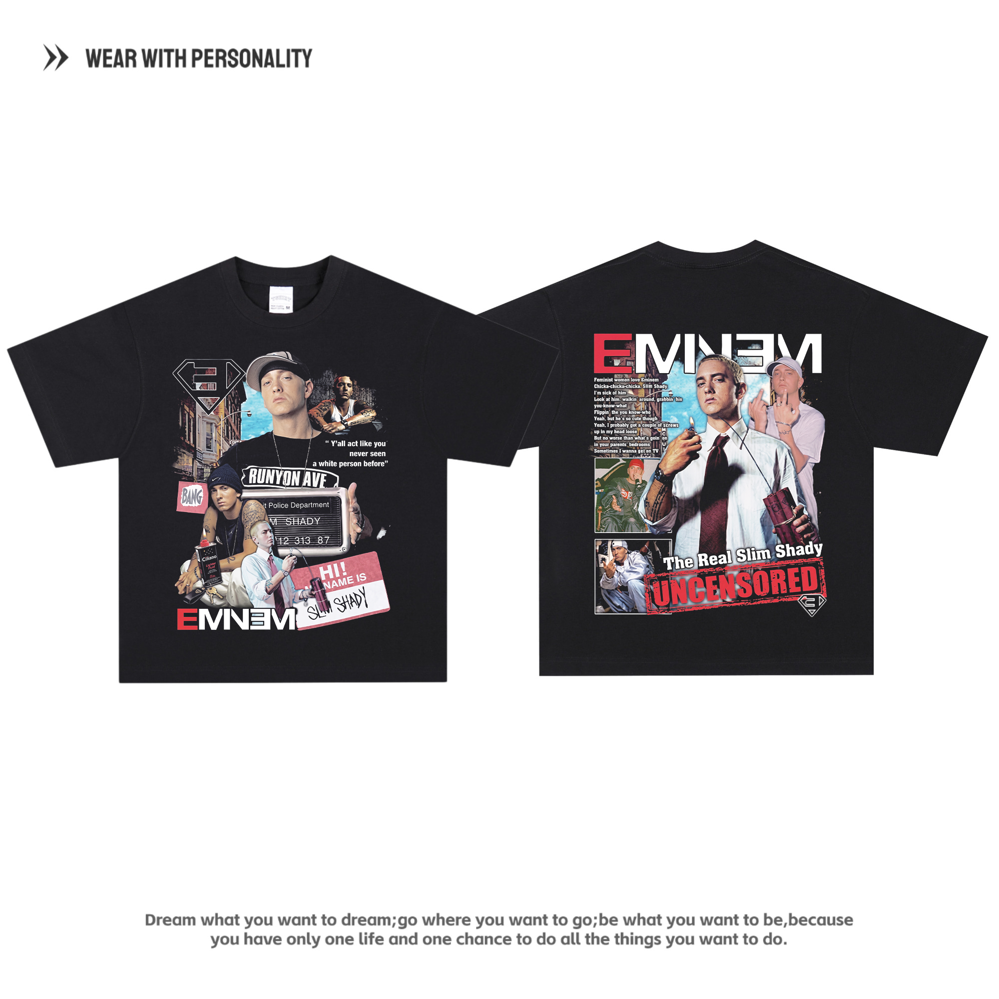 埃米纳姆Eminem复古嘻哈双面T恤Bootleg Tee宽松长短袖美式重磅