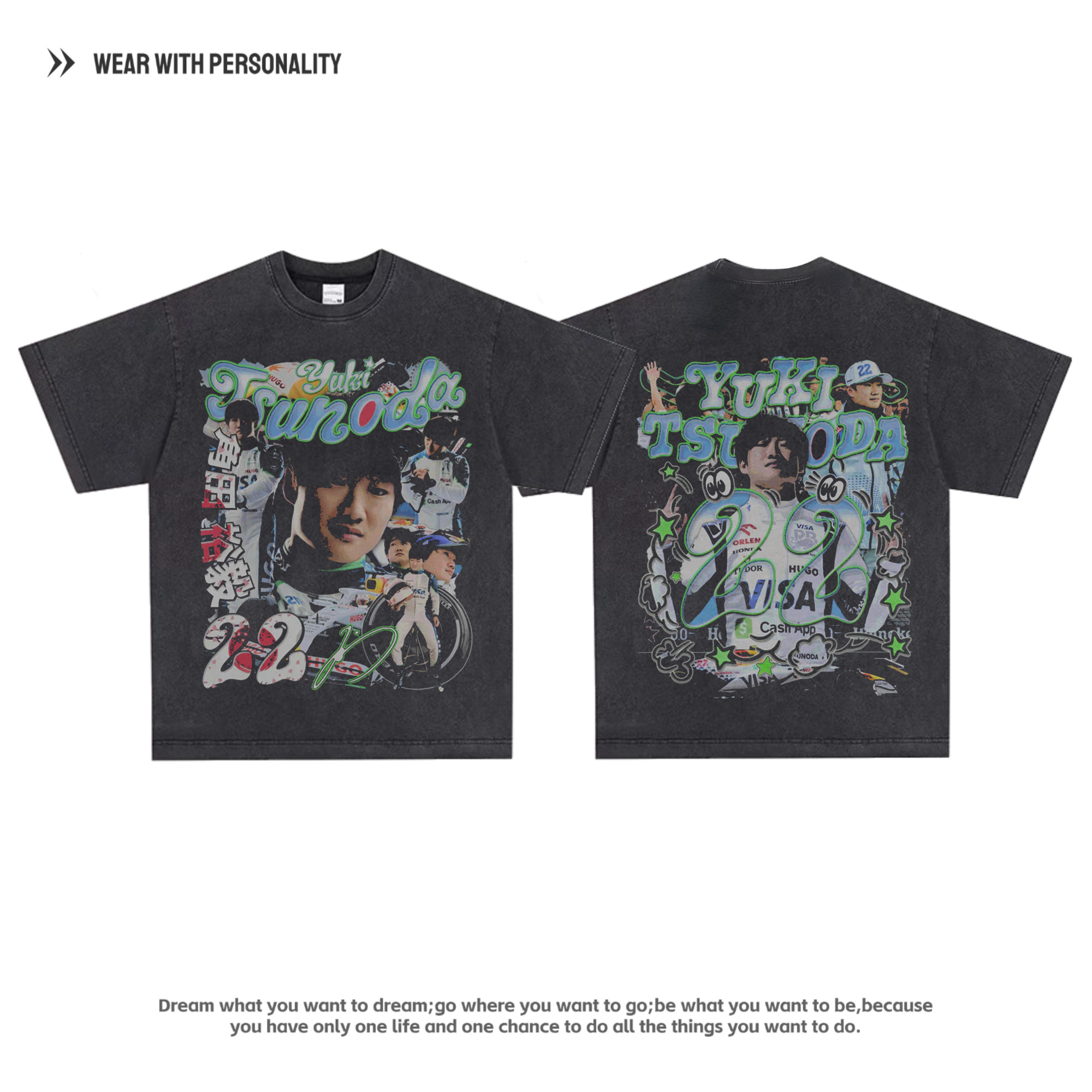 红牛车队 角田裕毅 Yuki Tsunoda f1赛车手印花圆领美式长短袖T恤