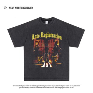 侃爷Kanye West辍学小熊Vintage男女情侣款宽松高街复古短袖T恤潮